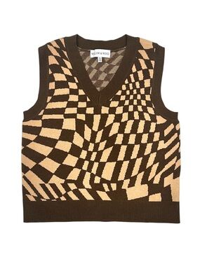 Willow & Wind Geometric Checkered Time Warp Pullover Crop Sweater Vest